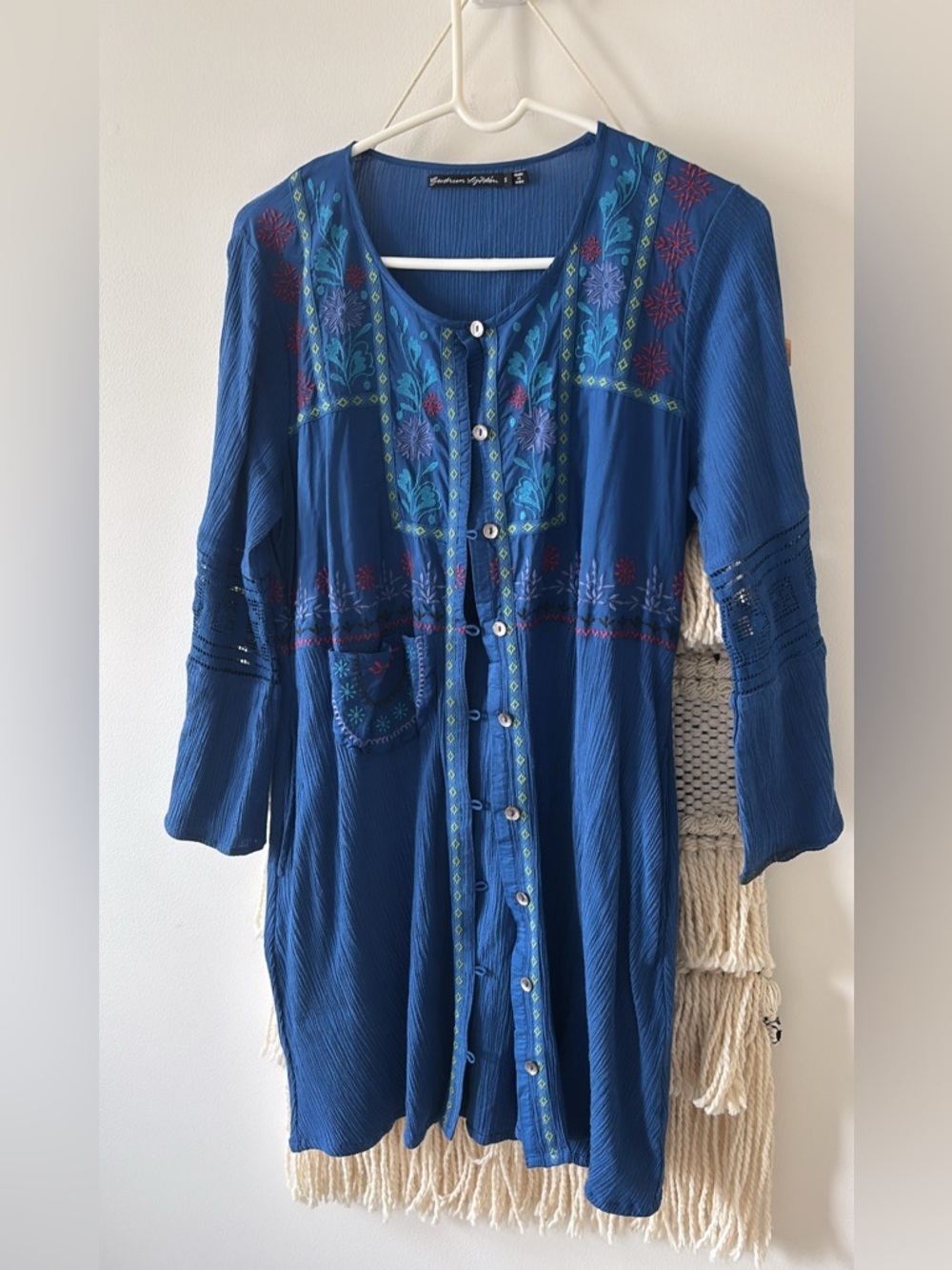 Gudrun Sjoden Embroidered Long Tunic Button Front Small